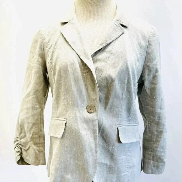 Halogen Jackets & Blazers - HALOGEN Women Long Sleeve One-Button Collared Pocket Tan Career Jacket Sz Small